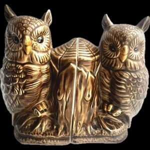 Vintage Owl Ceramic Bookends Woodland Brown Forest Birds Book Holder